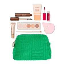NWT Ulta Beauty Green Textured Beauty Pouch with 7 Piece Makeup Gift Set