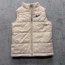 Nike Puffer Vest Girls 6X Beige Allover Swoosh Zip Insulated Quilted 6-7 Years