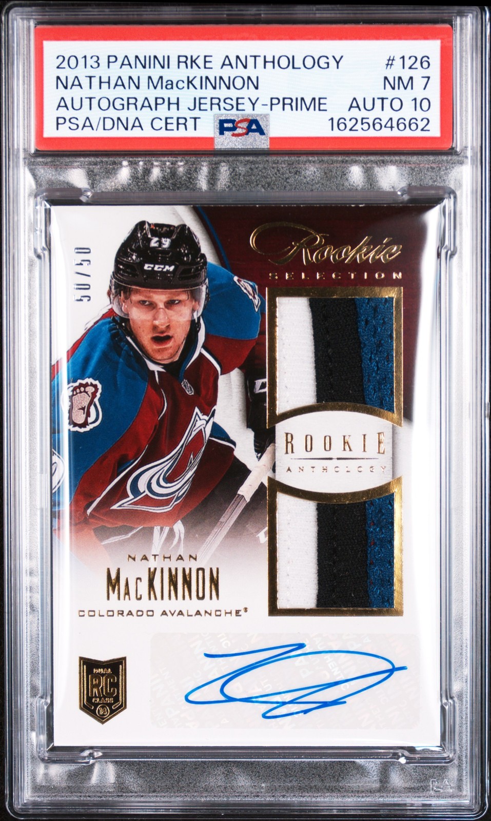 2013 PANINI ROOKIE ANTHOLOGY #126 NATHAN MACKINNON 50/50 PSA 7 AUTO 10