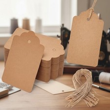 100 Pre-Punched Kraft Gift Tags with Jute String - Perfect for Weddings & Crafts