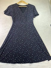 Ann Taylor Factory Polka Dot Faux Wrap Dress Sz XS Sh/SL A-Line Navy Office