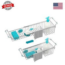 Over the Sink Caddy, Expandable Stainless Steel Sponge Holder for Kitchen Sin...