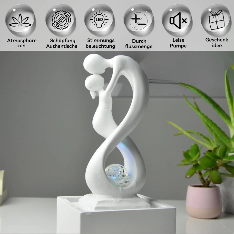 Zen'Light  Moderner Zimmerbrunnen Amor Weiß mit Farbigem LEDLicht  Zeitgenöss... - Bild 3 von 4