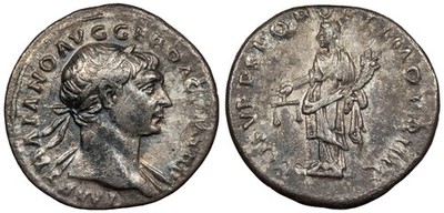 Trajan 98-117 A.D. Denarius Good VF COS V P P S P Q R OPTIMO PRINC #AC106712
