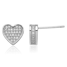 925 Sterling Silver CZ Heart Stud Earrings