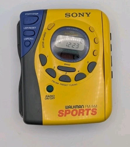Vintage Sony Walkman FM/AM Sports Cassette Player Yellow WM-FS493 [Works]