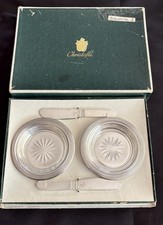 2 CHRISTOFLE / ST LOUIS / LANEL SILVER METAL BUTTER BOWLS + BUTTER KNIVES