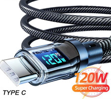 120w Super Fast USB Type-C Charging Braid Phone Charger Lead with Display LOT