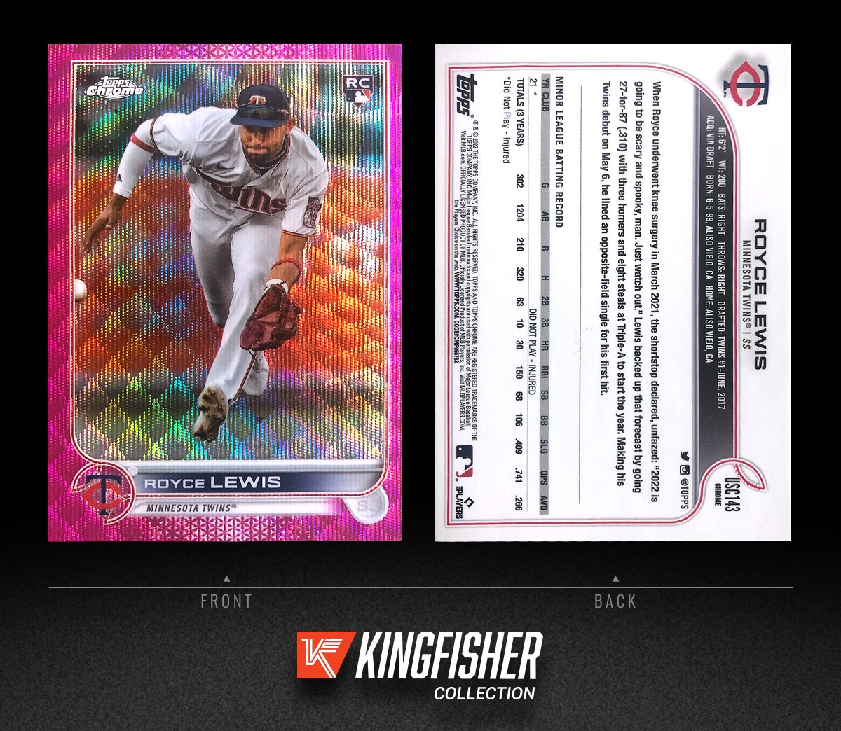 Royce Lewis 2022 Topps Chrome Update Pink Wave Refractor Rookie RC #USC143