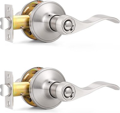 Probrico Privacy Door Levers Satin Nickel, Interior Bathroom Bedroom Door Han...