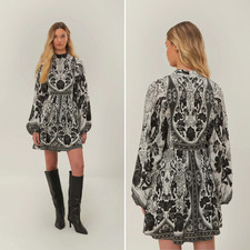 NWT Farm Rio Flower Leopards Mini Dress sz XS Balloon Long Sleeve Mock Neck