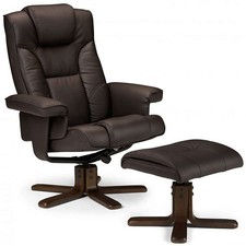 Swivel Armchair Recliner & Foot Stool Walnut Brown Lounge Chair Home Office