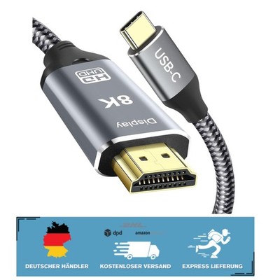 USB C auf HDMI 2.1 Kabel 2m, 8K@60Hz, Thunderbolt 4/5 Kompatibilität