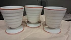 VTG~HAZEL ATLAS~MODERNTONE MILK GLASS WHITE RED STRIPE 3 DESSERT CUPS