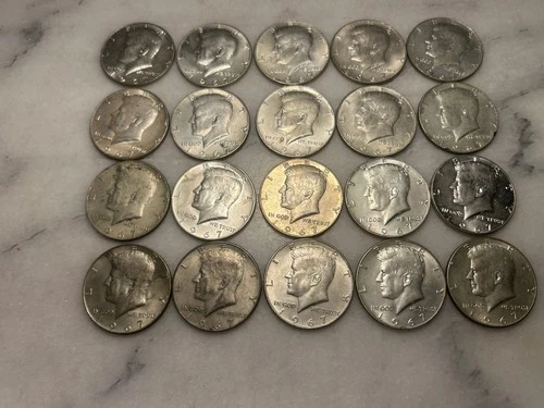 20 Kennedy 1967 Half Dollars 40% Silver Very Good Condition # 21