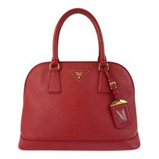 Prada Saffiano Leather Handbag Women Red One Size