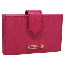 FENDI Card Case Leather Pink Gold Auth SW1004