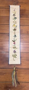 Needlepoint Floral Bell Pull Wall Hanging Banner with Tassel Fringe