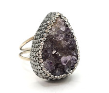 Turkish Purple Amethyst Sterling Silver Druzy Byzantine Adjustable Ring Crystals