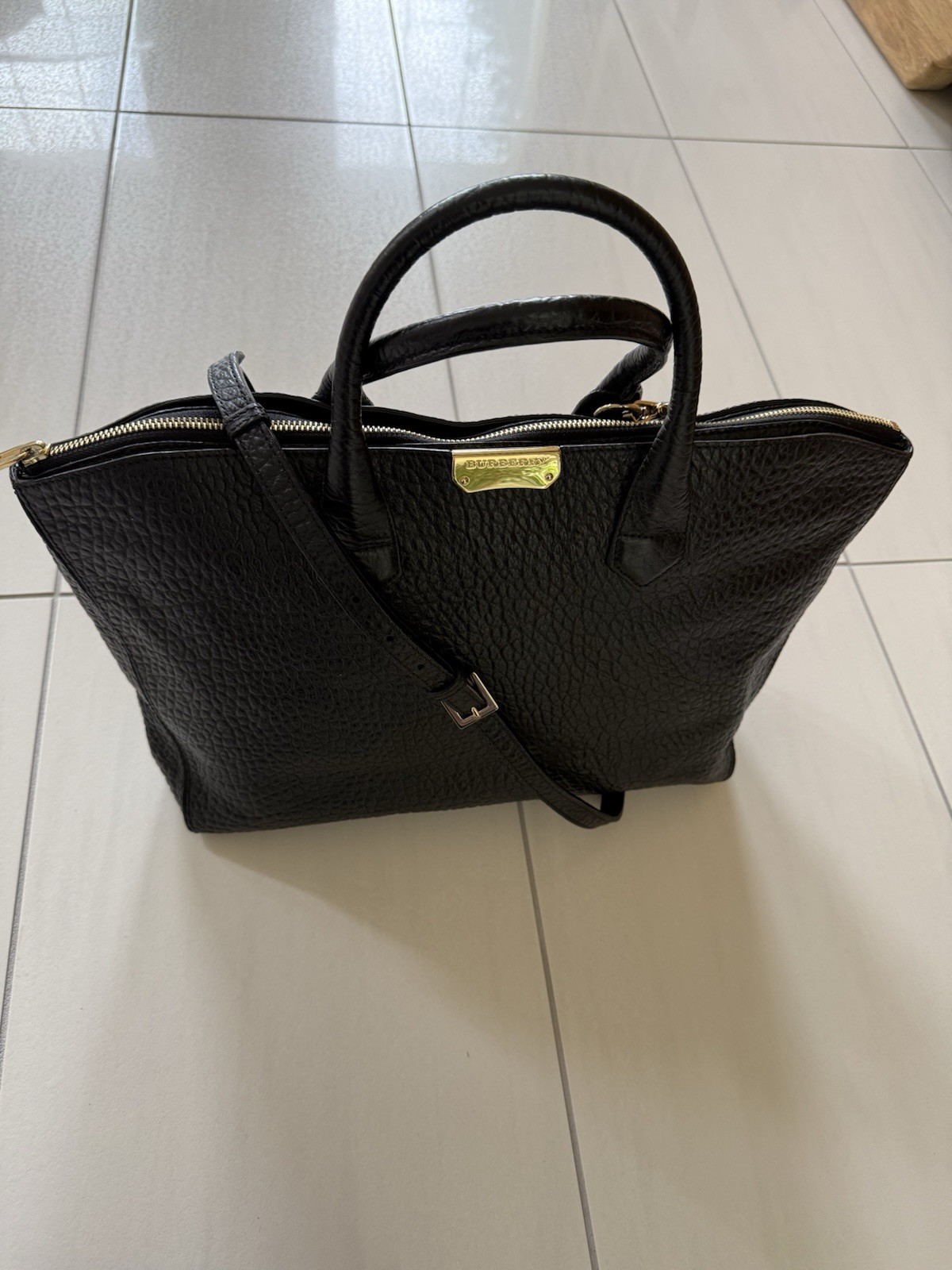 Burberry Black Shoulder Bag - Pebbled Leather - M