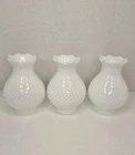 Lot Of 3 Vtg Hobnail White Milk Glass Oil Lamp Globe Shade 7" Tall 3" Base