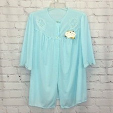 VTG Boudoir Bed Jacket Women's Size M Aqua Hollywood Regency Lingerie Nylon Lace