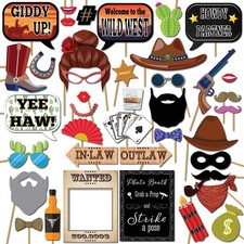 Western Photo Booth Props - 41-pc Prop Kit with 8 x 10-Inch Various