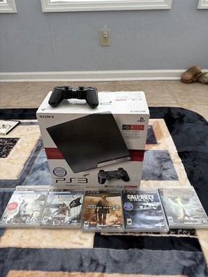 SONY PlayStation 3 PS3 slim 120 GB Console Bundle W/ Controller +5 Games+box