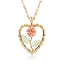 Mt. Rushmore Black Hills Gold Rose Scalloped Heart Pendant Necklace 10K Gold