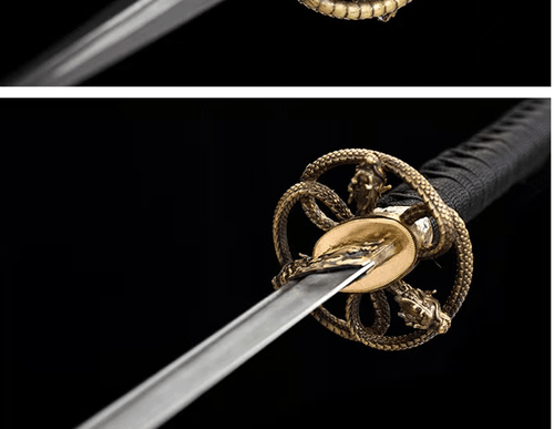 Espada Samurai Japonesa Hecha a Mano Katana Damasco Acero Azul Negro Saya Ajuste de Latón - Imagen 12 de 15