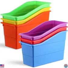 Vibrant 6-Pack Plastic Book Bins - Vertical Organizer Baskets for Classroom Use