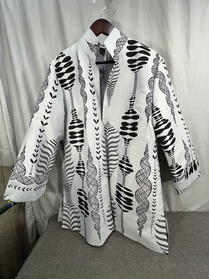 Chaqueta Abrigo Blazer Grace Chuang NY Negro/Blanco Frente Abierto 2X Usado en Excelente Condición Foto 2 de 4