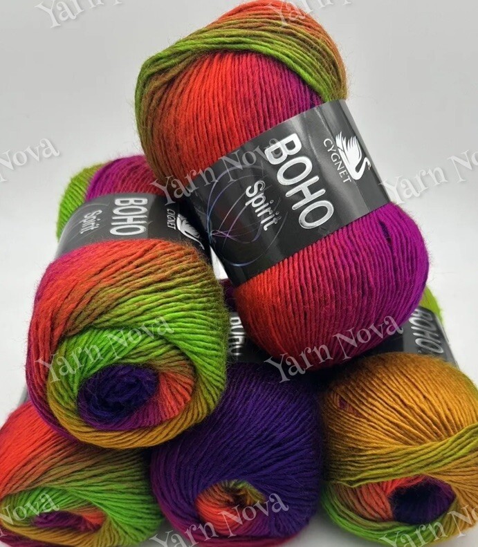 Cygnet Boho Spirit Knitting Crochet Yarn Wool - 5x100g Balls - 6492 Zest