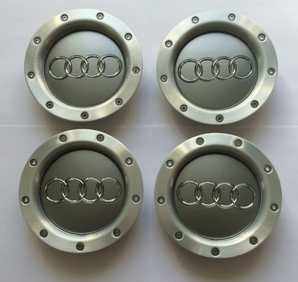 Set 146mm Audi Gray Wheel Center Caps Hubcaps Rim Caps Emblems Badge 8D0601165K