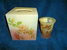 CROSCILL RIDGEWOOD FROSTED GREEN ROSE FLORAL 2P TISSUE BOX COVER CUP/TUMBLER