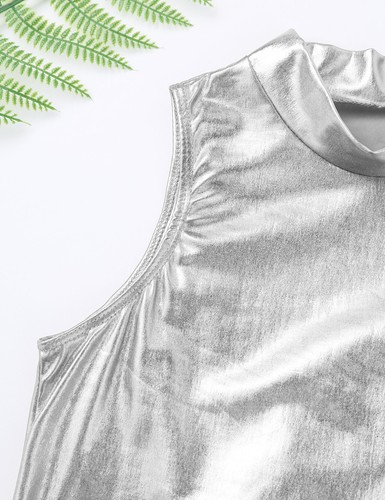 Girls Metallic Sequins Dance Crop Top Shiny Jazz Hip-hop Dancewear Turtleneck - Picture 90 of 90