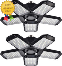 2 Pack LED Garage Lights 120W Deformable with 5 Adjustable Panels 12000LM E26