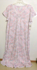 NWT MISS ELAINE LONG NIGHTGOWN-SS-SZ 1X-CREAM/PINK/PAISLEY 78 SOFT COTTON BLEND