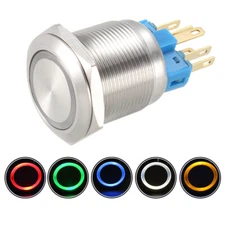 Latching Metal Push Button Switch  22mm Mounting Dia 1NO 1NC 12V 24V LED Light