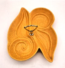 Vtg California USA Yellow Gold Swirled Divided Serving Tidbit Dish MCM