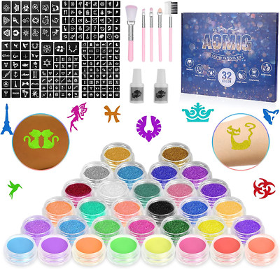 Glitzer Tattoo Set, 44 Pcs Temporäre Glitzertattoo Make up Kit Für Kinder, Mädch