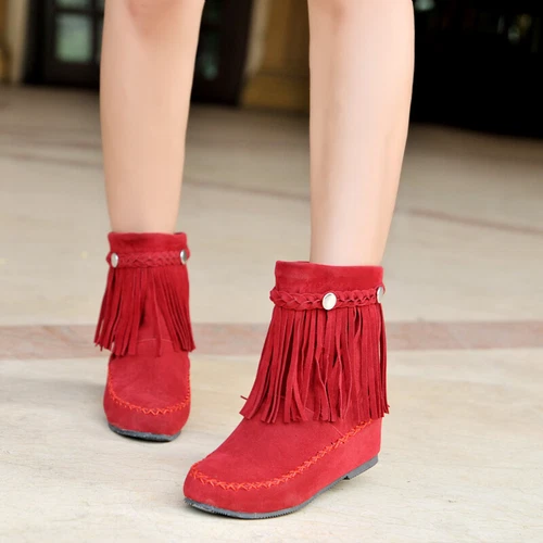 Damen-Stiefeletten Kunst-Wildleder Fransen Quaste Mokassin Stiefel runde Spitze Freizeitschuhe - Bild 5 von 18