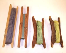 Lot of 4 Vintage Wooden Fishing Jig Line Hand Reel Winders
