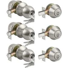 BESTTEN 3 Pack Keyed Alike Exterior Door Knobs and Single Cylinder Deadbolts ...