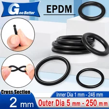 EPDM Rubber O Ring Seals 2 mm Cord Thickness Black Ozone Resistant Sealing Ring