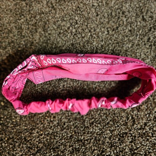Pink Paisley Print Elastic Bandana Headband, Fashionable Multi-Sport Boho Work - Picture 6 of 6