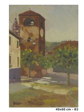 QUADRO AD OLIO FIRMATO BERT PITTORE DI TORINO VEDUTA DI UN BORGO PIEMONTESE B2