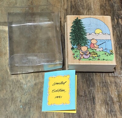 Limited Edition 1991 L 770 Sunrise Picnic Rubber Stamp by Hero Arts Bears Fishin