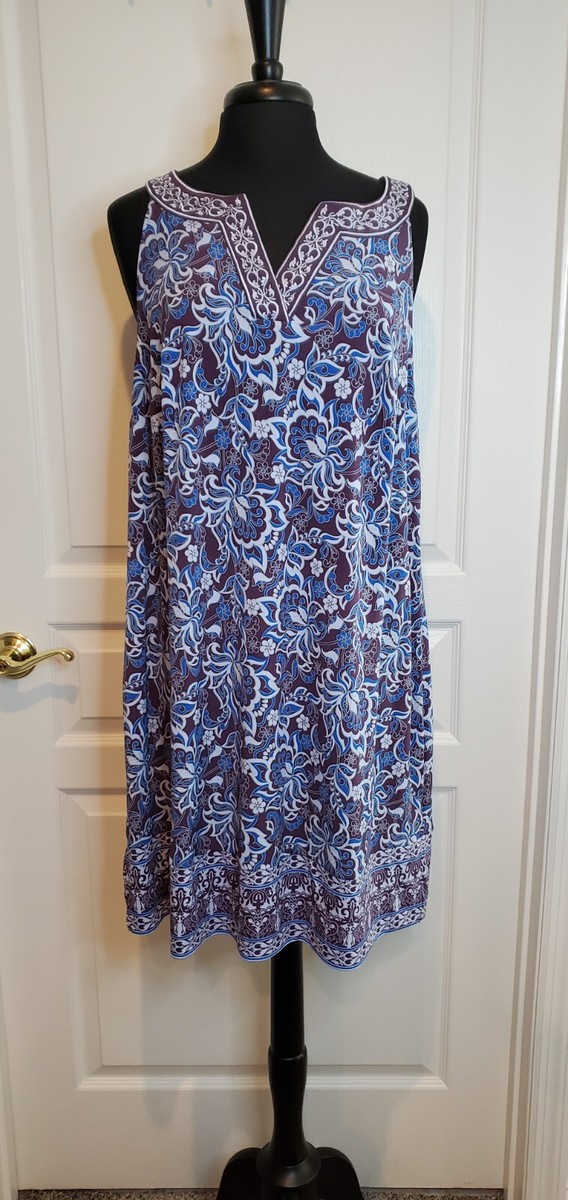 magnolia grace alhambra embroidered trim knit dress Womens Multicolor Floral Sleeveless Shift 2X Womens dresses