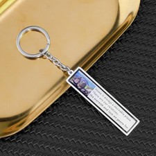 Personalized Photo KeyChain With Engraving Text Silver KeyRing For Family Friend